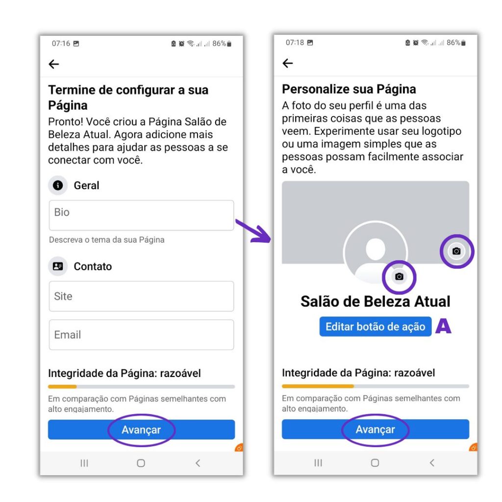 Configurar informações e mídias do Facebook comercial